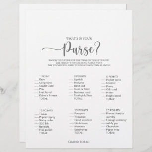 What's in your Purse Silver Bridal Shower Game