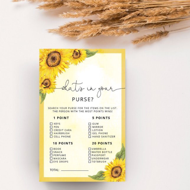 What's in your purse? Sunflower bridal shower game (Creator Uploaded)