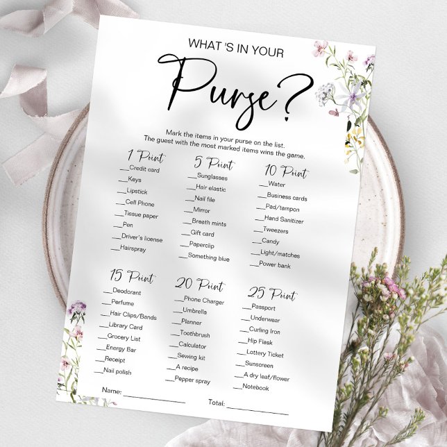 What's In Your Purse Wildflower Bridal Shower Game Invitation (Creator Uploaded)