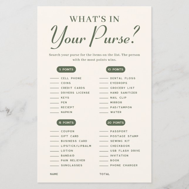 What's in your purse Winter Baby Shower Game (Front)