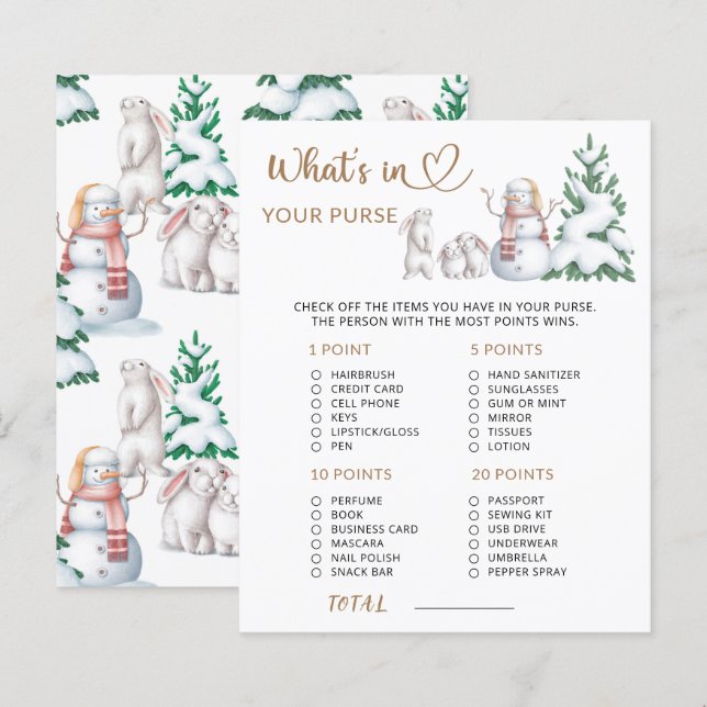 What's in your purse winter baby shower game (Front/Back)