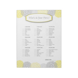 What's in your purse Yellow Grey Grey Dahlia Game Notepad