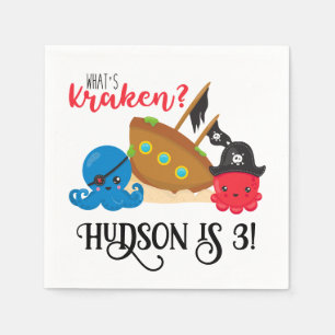 "What's Kraken" Octopus Pirate Children's Birthday Napkin