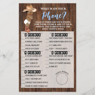 What's on your Phone AA Cowboy Shower Game Card