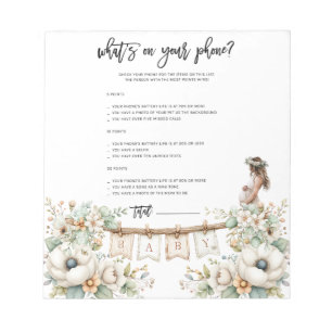 Whats on your phone? Baby Shower Game Notepad