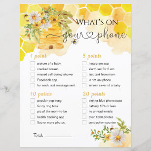 What's On Your Phone Bee Themed Baby Shower Game