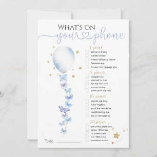 What's on Your Phone Blue Balloon Baby Shower Game Invitation