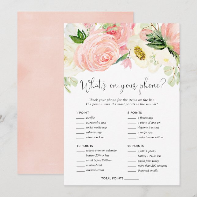 What's on your phone bridal shower game blush pink invitation (Front/Back)