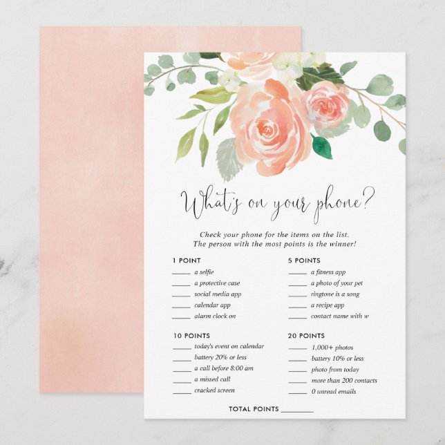 What's on your phone bridal shower game peach invitation (Front/Back)