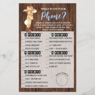 What's on your Phone Cowboy Baby Shower Game Card