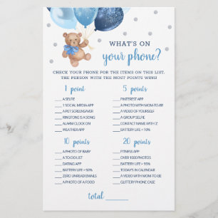 What's On Your Phone Game Baby Shower Teddy Bear 