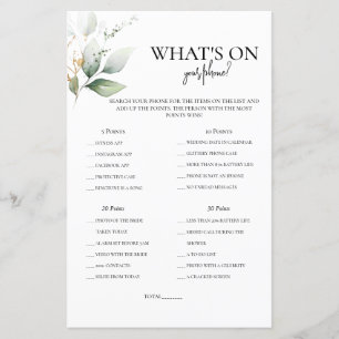 What's on your phone greenery bridal shower game