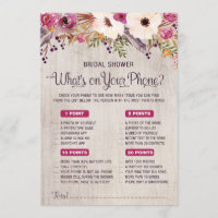 What's on Your Phone Rustic Bridal Shower Game