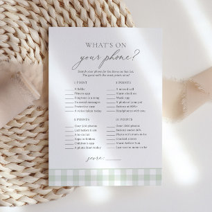 What's on Your Phone Sage Gingham Baby Shower Game Invitation