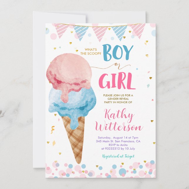 What's The Scoop Ice Cream Gender Reveal  Invitation (Front)