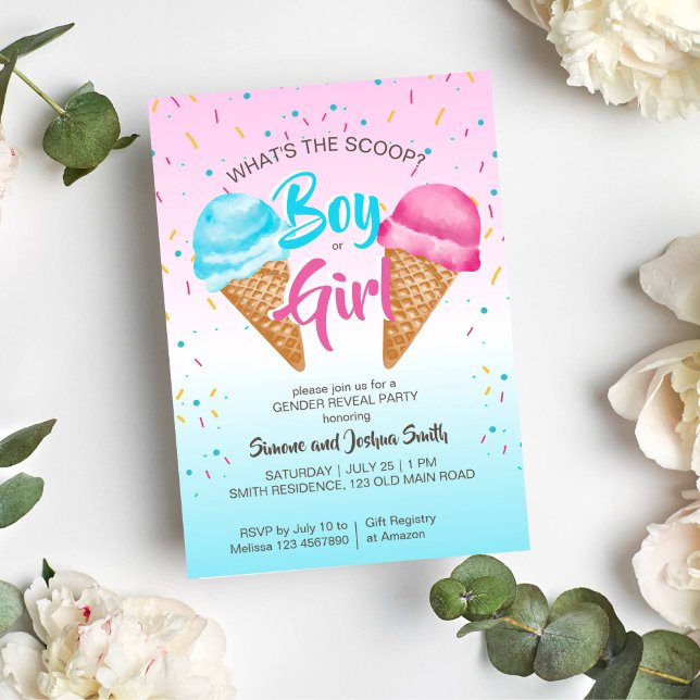 What's the scoop ice cream gender reveal  invitation (What's the scoop ice cream gender reveal party invitation instant download pink and blue ice cream)