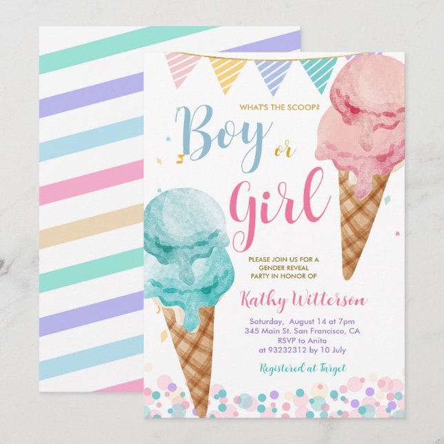 What's The Scoop Ice Cream Gender Reveal  Invitation (Front/Back)