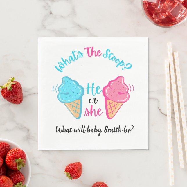What's the Scoop Ice Cream Gender Reveal  Napkin (Insitu)