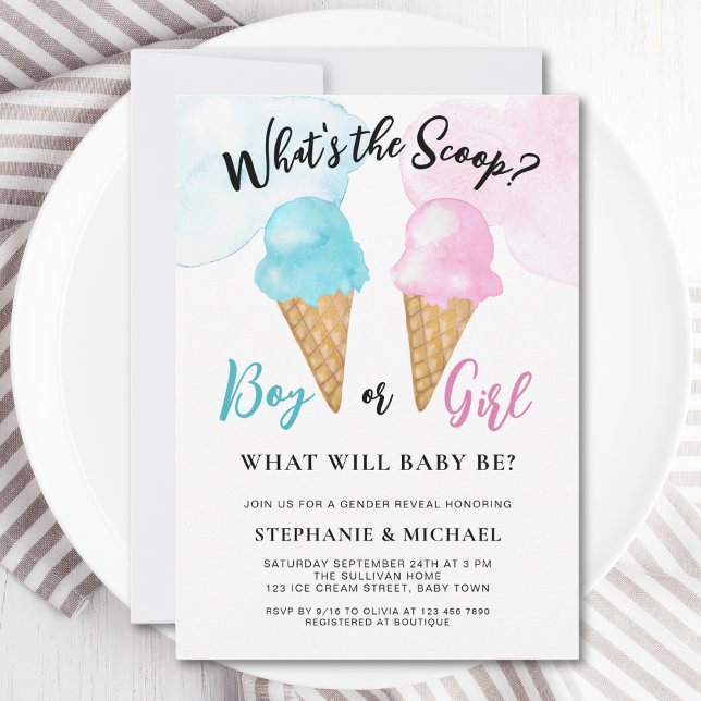 What's The Scoop Ice Cream Gender Reveal Party Invitation (Creator Uploaded)