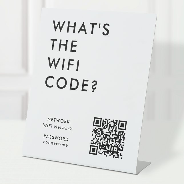 What's the WiFi Code? | Wifi Network QR Code Pedestal Sign (What's the WiFi Code? tabletop sign with QR code to connect seamlessly to your Wi-Fi)