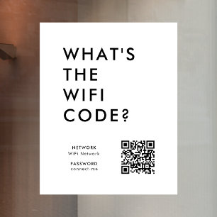 What's the WiFi Code?   Wifi Network QR Code White Window Cling