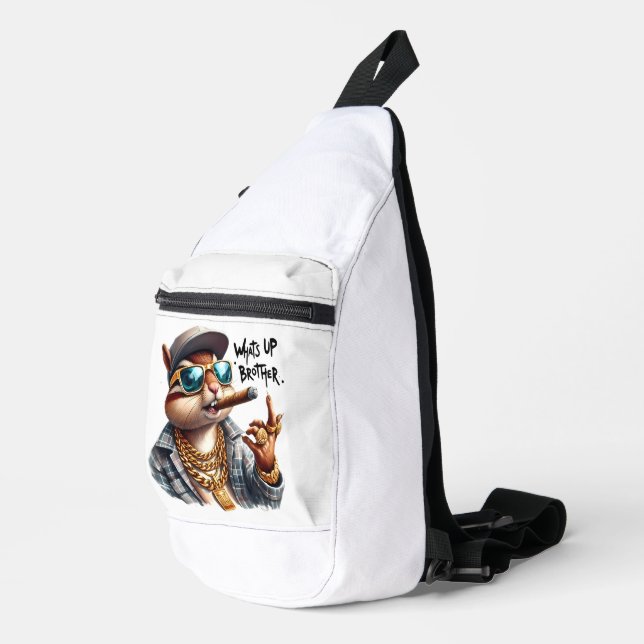what's up brother Squirrel Smoking Cigar Sling Bag (Right Corner)