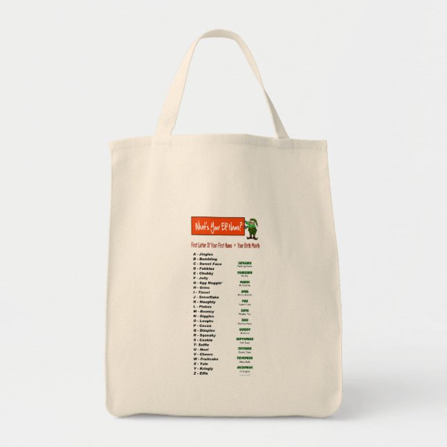What's Your Elf Name? Grocery Bag Tote (Front)