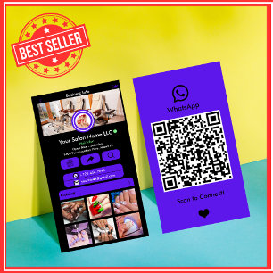 WhatsApp Nail Salon Violet Social Media QR Code Business Card