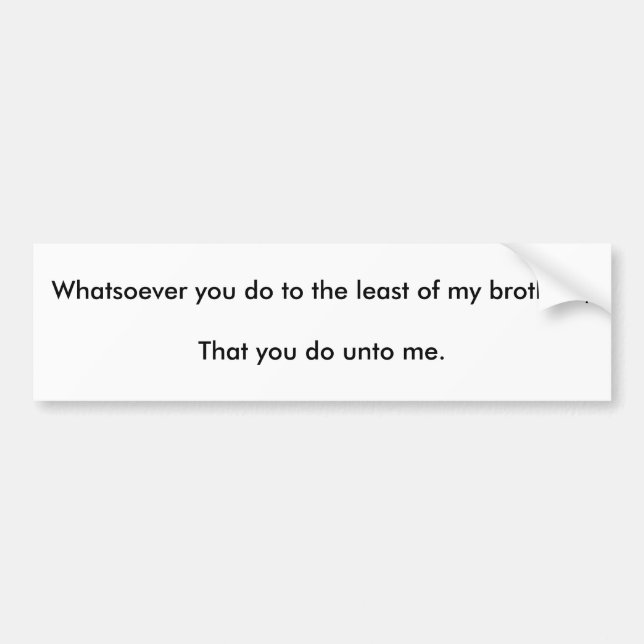 Whatsoever you do to the least of my brothers;T... Bumper Sticker (Front)