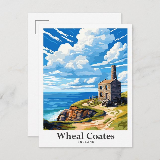 Wheal Coates England Vintage Travel Illustration Postcard (Front/Back)