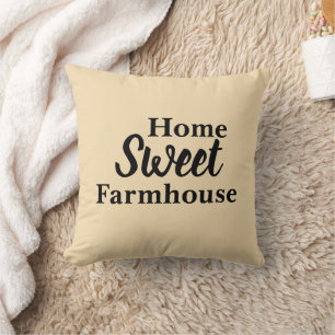 Wheat Coloured "Home Sweet Farmhouse" Throw Pillow