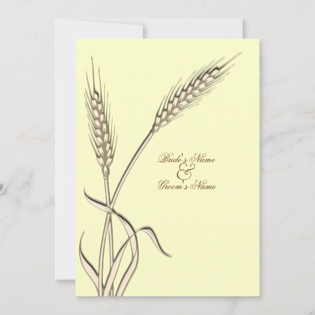 Wheat country wedding yellow beige invitation (Front)
