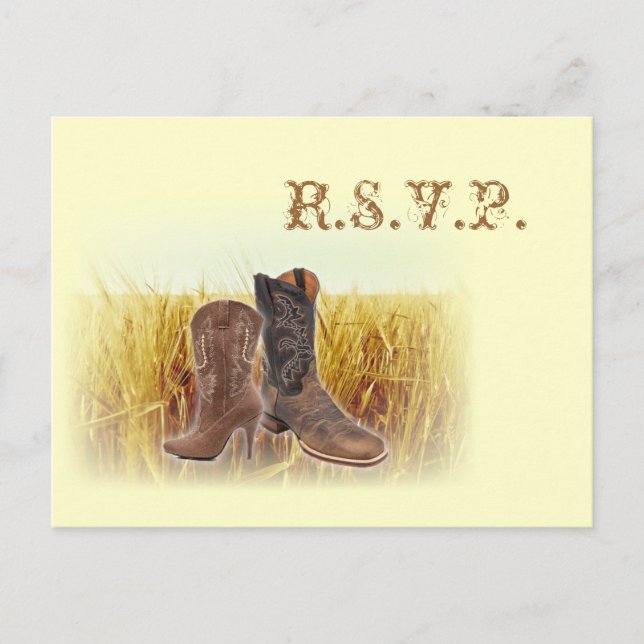 wheat farm western cowboy wedding response RSVP Invitation Postcard (Front)