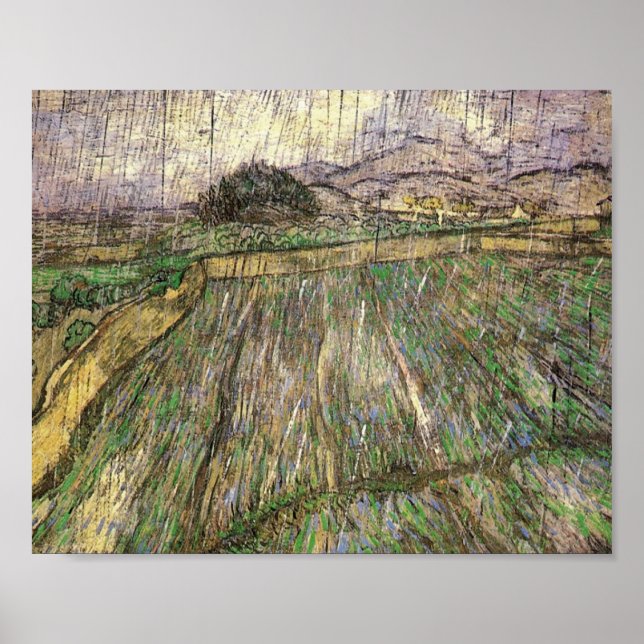 Wheat Field in Rain (F650) Van Gogh Fine Art Poster (Front)