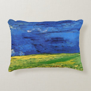 Wheat Field Under Clouded Sky by Vincent van Gogh Accent Pillow