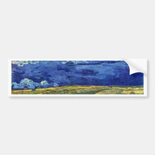 Wheat Field Under Clouded Sky By Vincent Van Gogh Bumper Sticker