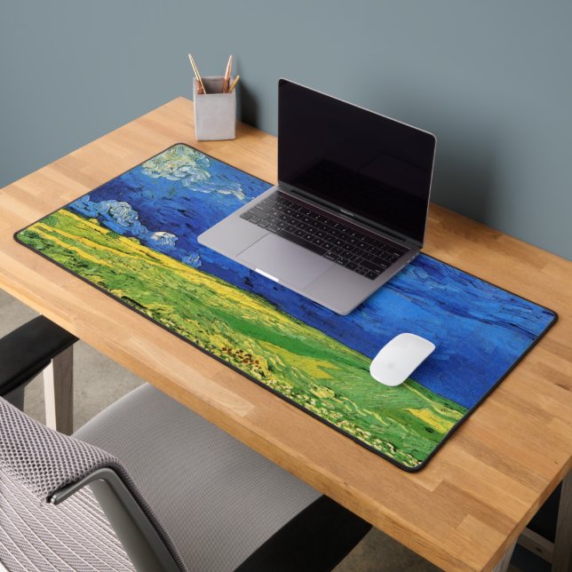 Wheat Field Under Clouded Sky by Vincent van Gogh Desk Mat (Office 2)