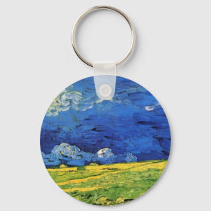 Wheat Field Under Clouded Sky by Vincent van Gogh Keychain