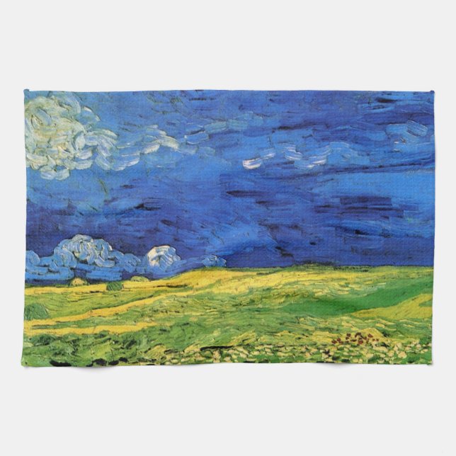 Wheat Field Under Clouded Sky by Vincent van Gogh Kitchen Towel (Horizontal)