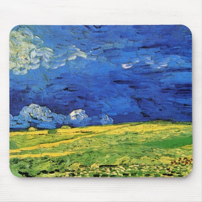 Wheat Field Under Clouded Sky by Vincent van Gogh Mouse Pad (Front)