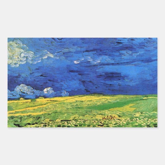Wheat Field Under Clouded Sky by Vincent van Gogh Sticker (Front)