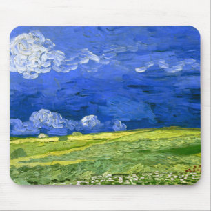 Wheat Field Under Clouded Sky Van Gogh Fine Art Mouse Pad