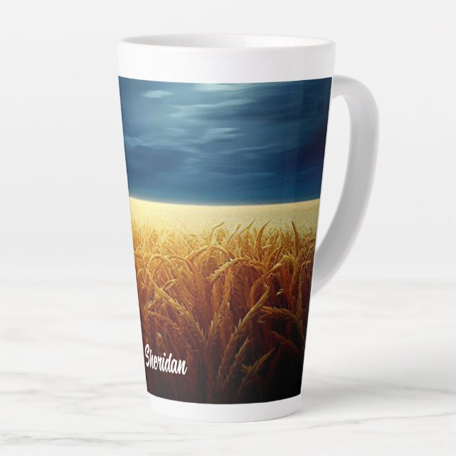 Wheat Field under Moonlight Latte Mug (Right Angle)