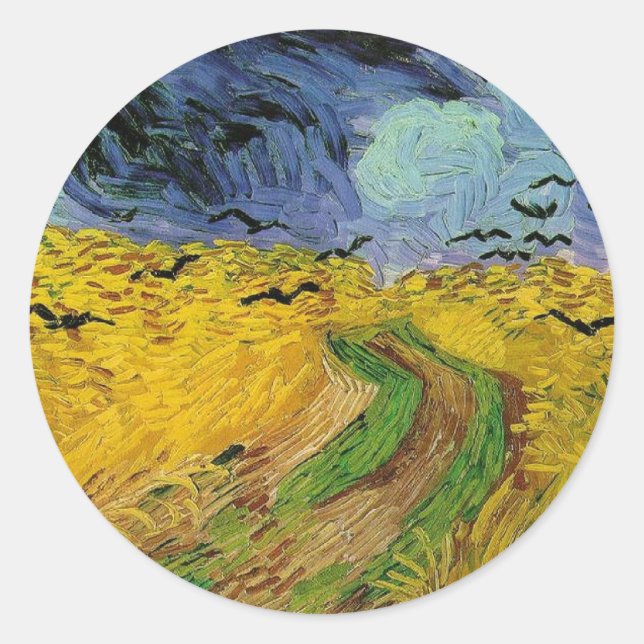 Wheat Field with Crows Classic Round Sticker (Front)