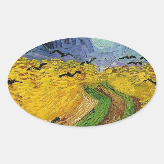 Wheat Field with Crows Oval Sticker (Front)
