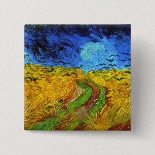 Wheat Field with Crows Van Gogh Fine Art 2 Inch Square Button