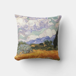 Wheat Field with Cypress by Van Gogh. Throw Pillow