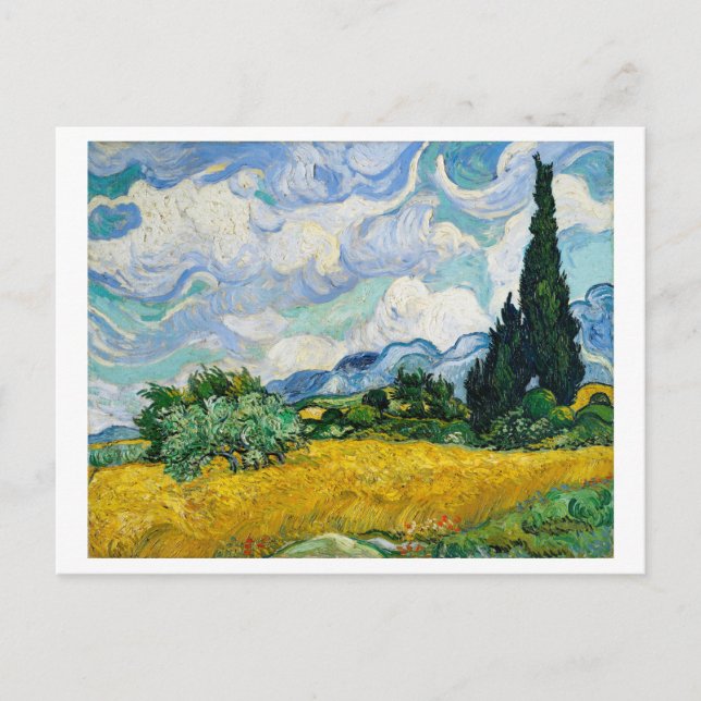 "WHEAT FIELD WITH CYPRESSES" 1889 BY VAN GOGH POSTCARD (Front)