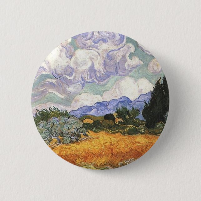 Wheat Field with Cypresses 2 Inch Round Button (Front)