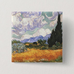 Wheat Field with Cypresses 2 Inch Square Button